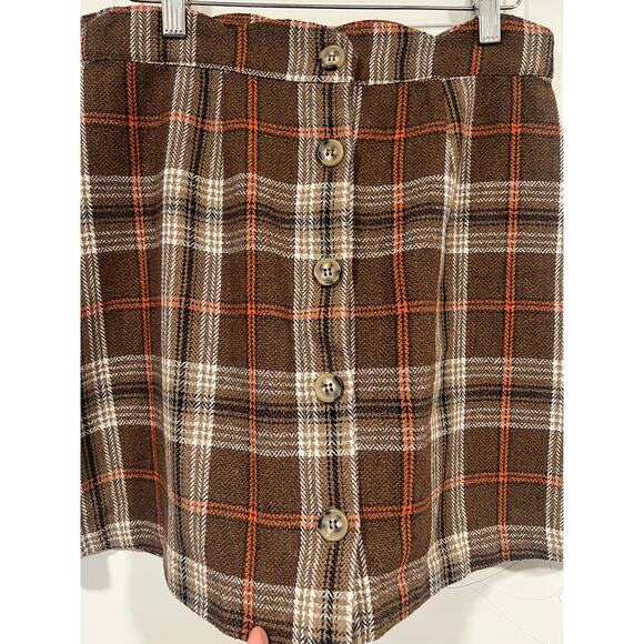 Women’s Day to Day Brown and Orange Preppy Plaid button down mini skirt M - Picture 4 of 6